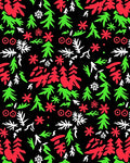 Festive Red Green Snowfall Trees Rug