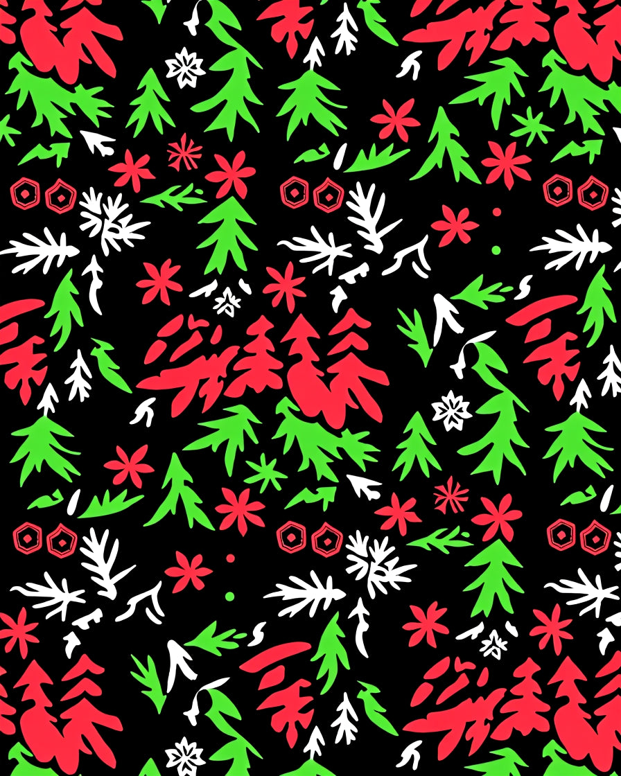 Festive Red Green Snowfall Trees Rug