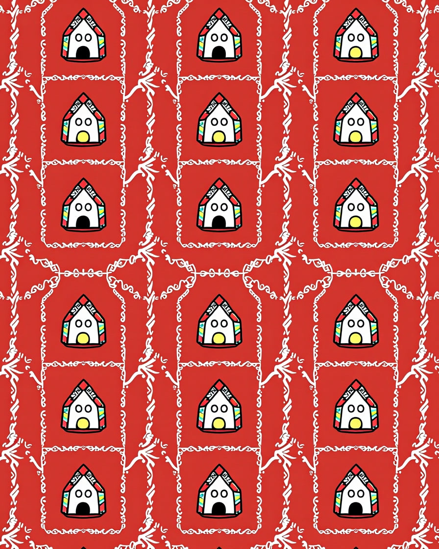 Whimsical Houses Red Pattern Rug