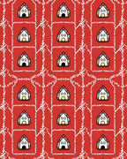 Whimsical Houses Red Pattern Rug