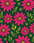 Vibrant Pink Floral Garden Green Rug