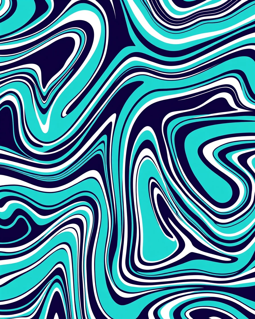 Aqua White And Navy Swirl Rug