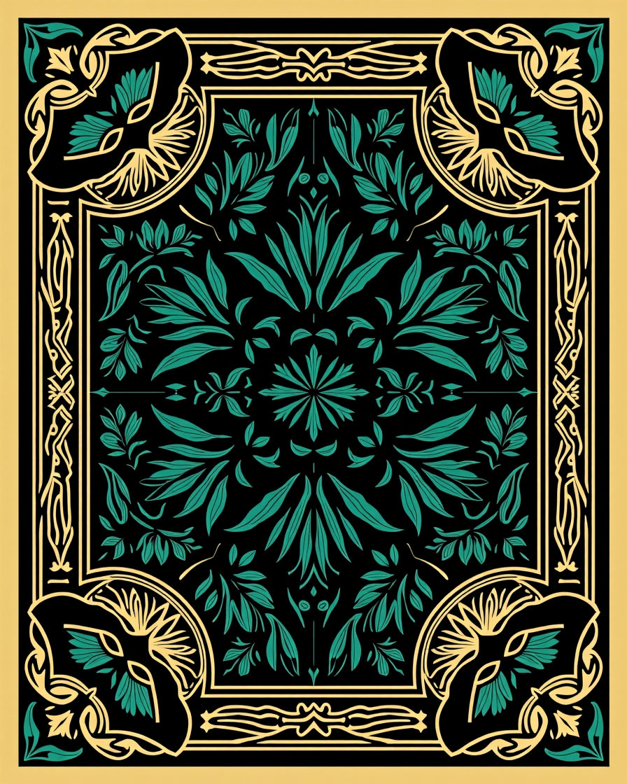 Art Nouveau Floral Teal Gold Rug