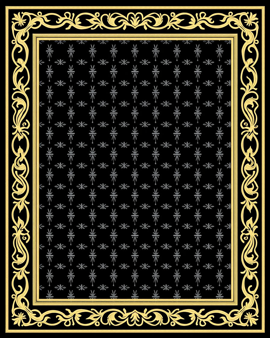 Elegant Black Yellow Floral Medallion Pattern Rug