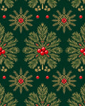 Green Gold Pine and Berry Vintage Rug