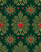 Green Gold Pine and Berry Vintage Rug