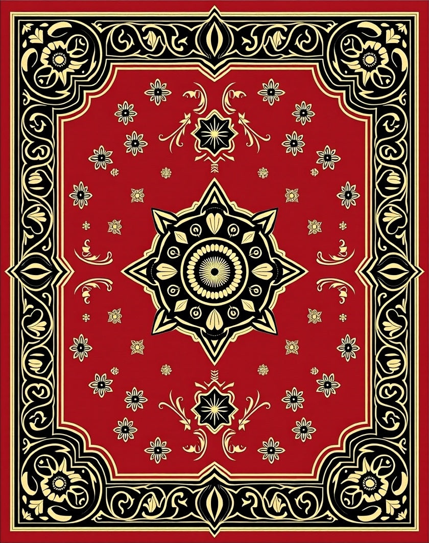 Intricate Red Floral Scroll Design Rug