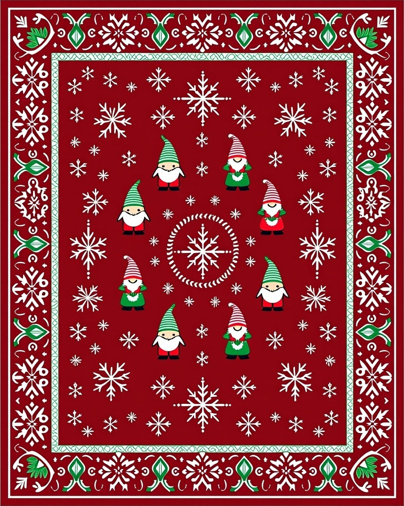 Festive Gnome And Snowflake Pattern Rug