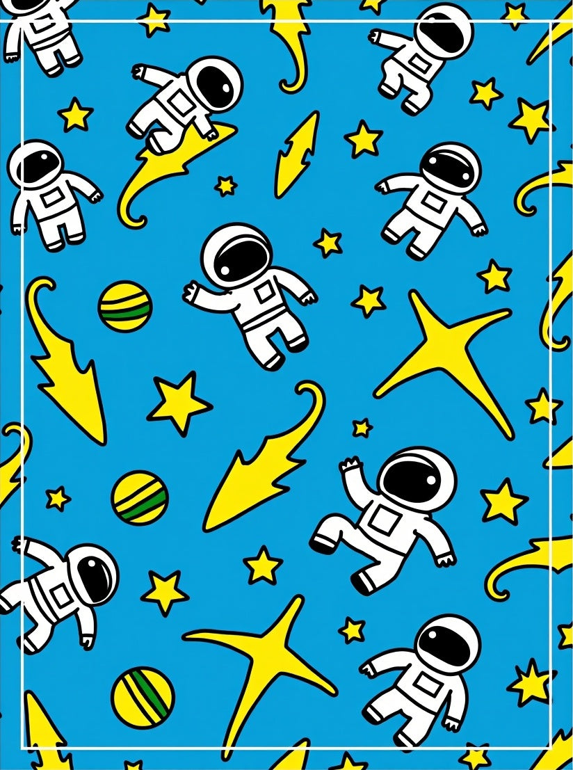 Blue Astronauts Flying Yellow Stars Rug