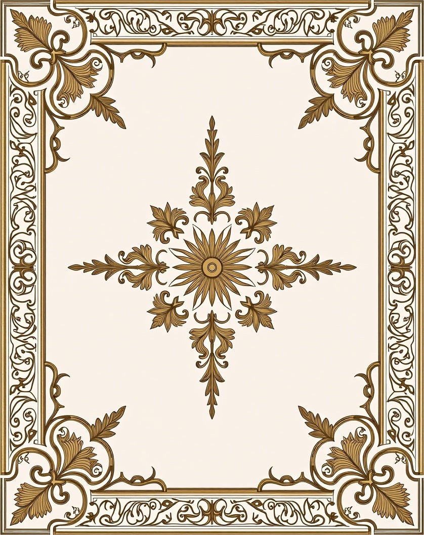 Elegant Gold Floral Medallion Border Rug