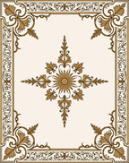 Elegant Gold Floral Medallion Border Rug