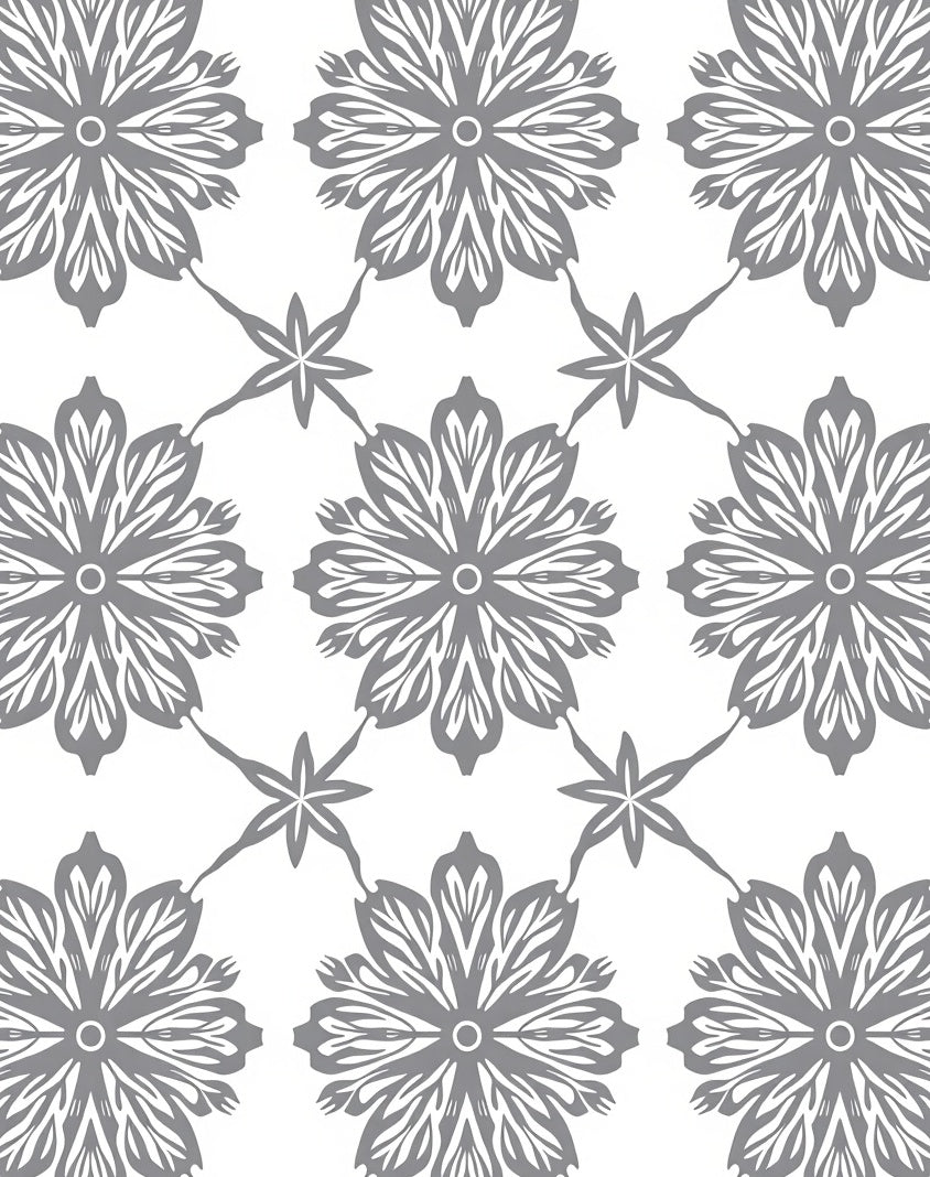 Grey Floral Stylized Pattern Design Rug