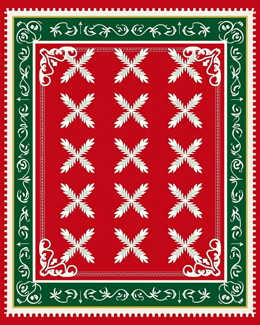 Crimson Bordered Leaf Pattern Rug