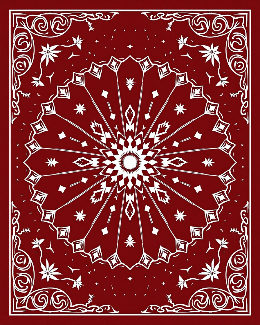 Ornate Red White Mandala Design Rug