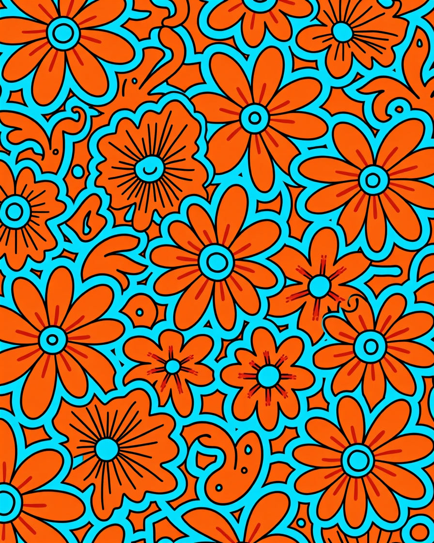 Retro Orange Aqua Floral Pattern Design Rug