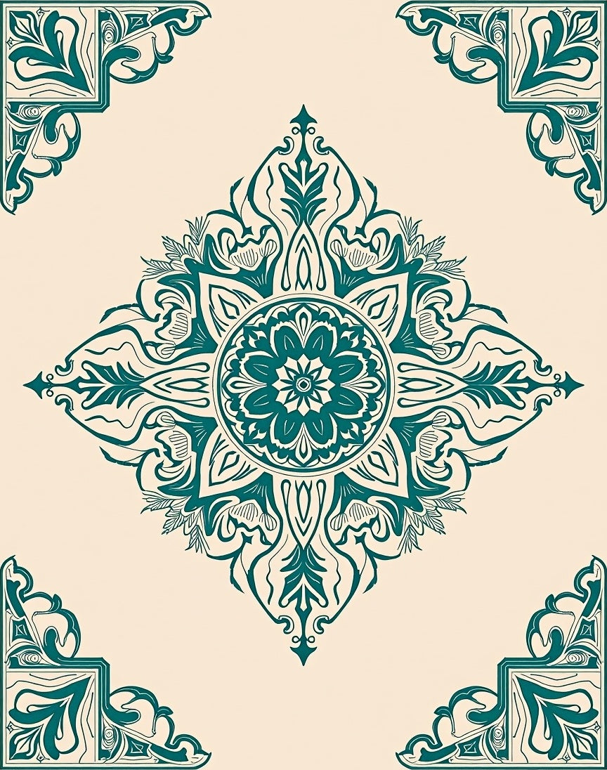 Teal Floral Mandala Artful Design Rug