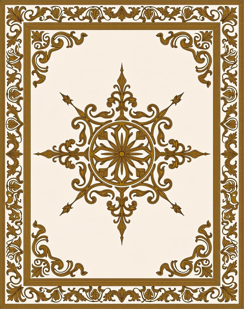 Ornate Gold Floral Medallion Rug
