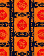 Bold Orange Red Floral Pattern Rug