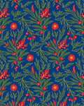 Vibrant Cobalt Red Floral Botanical Rug
