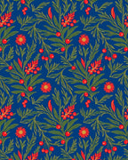 Vibrant Cobalt Red Floral Botanical Rug