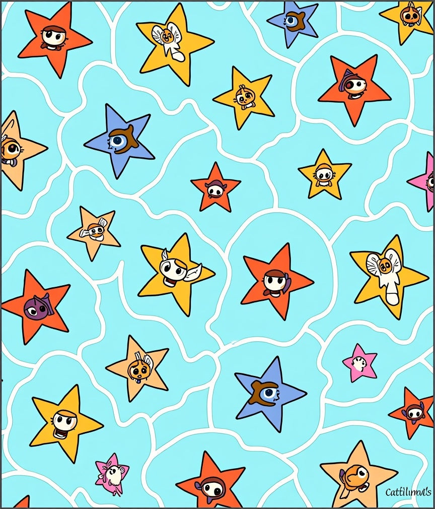 Cartoon Star Pattern with Whimsical Creatures Rug