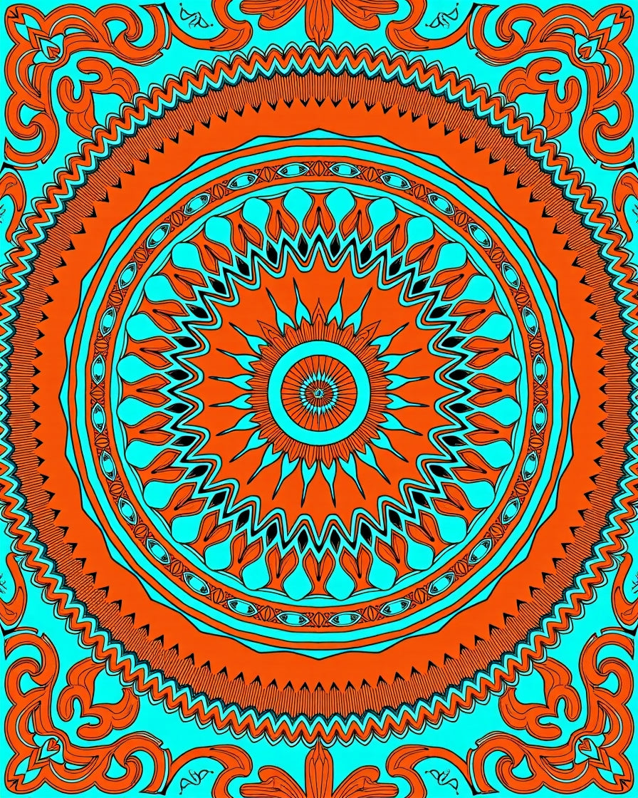Vibrant Orange Teal Mandala Pattern Rug