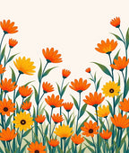 Vibrant Orange Yellow Floral Field Rug