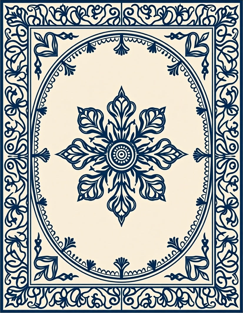 Classic Floral Medallion Border Design Rug
