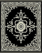 Black Cream Intricate Floral Medallion Rug