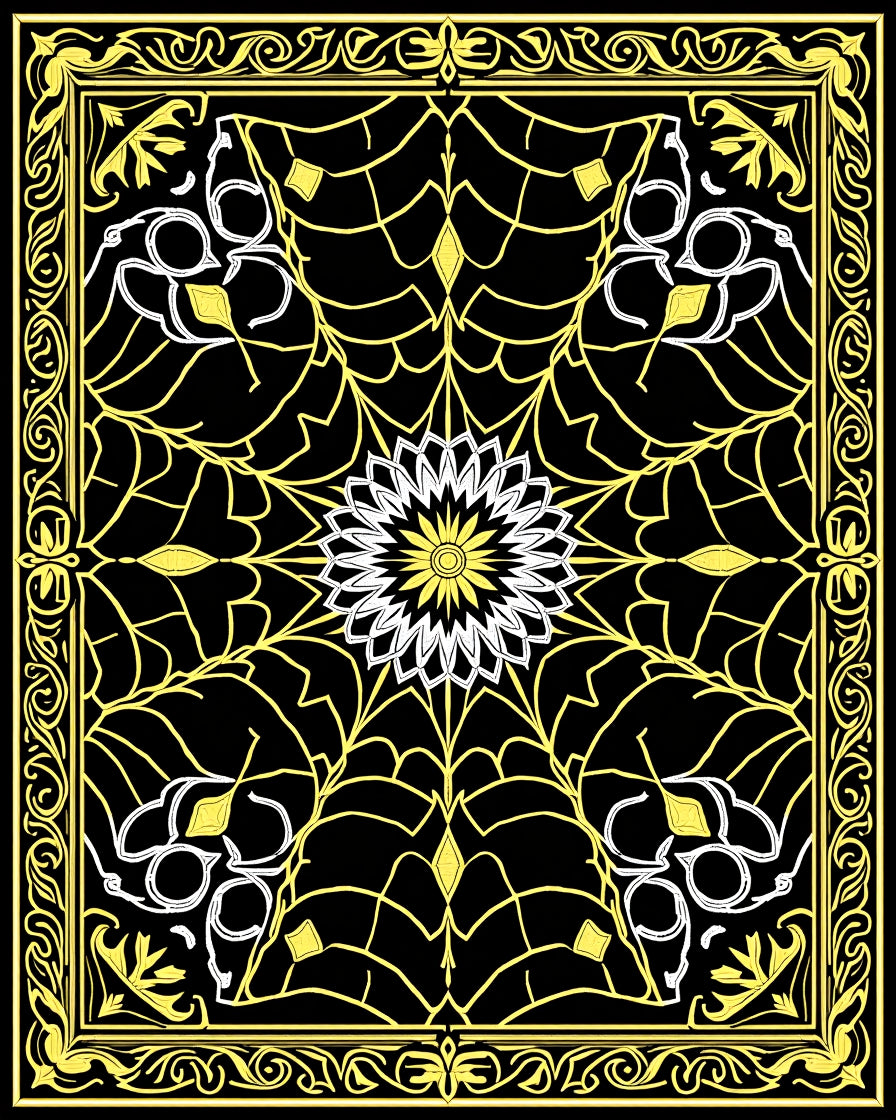 Elegant Yellow Black Floral Web Rug