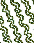 Curved Green Gold Waves Pattern Rug