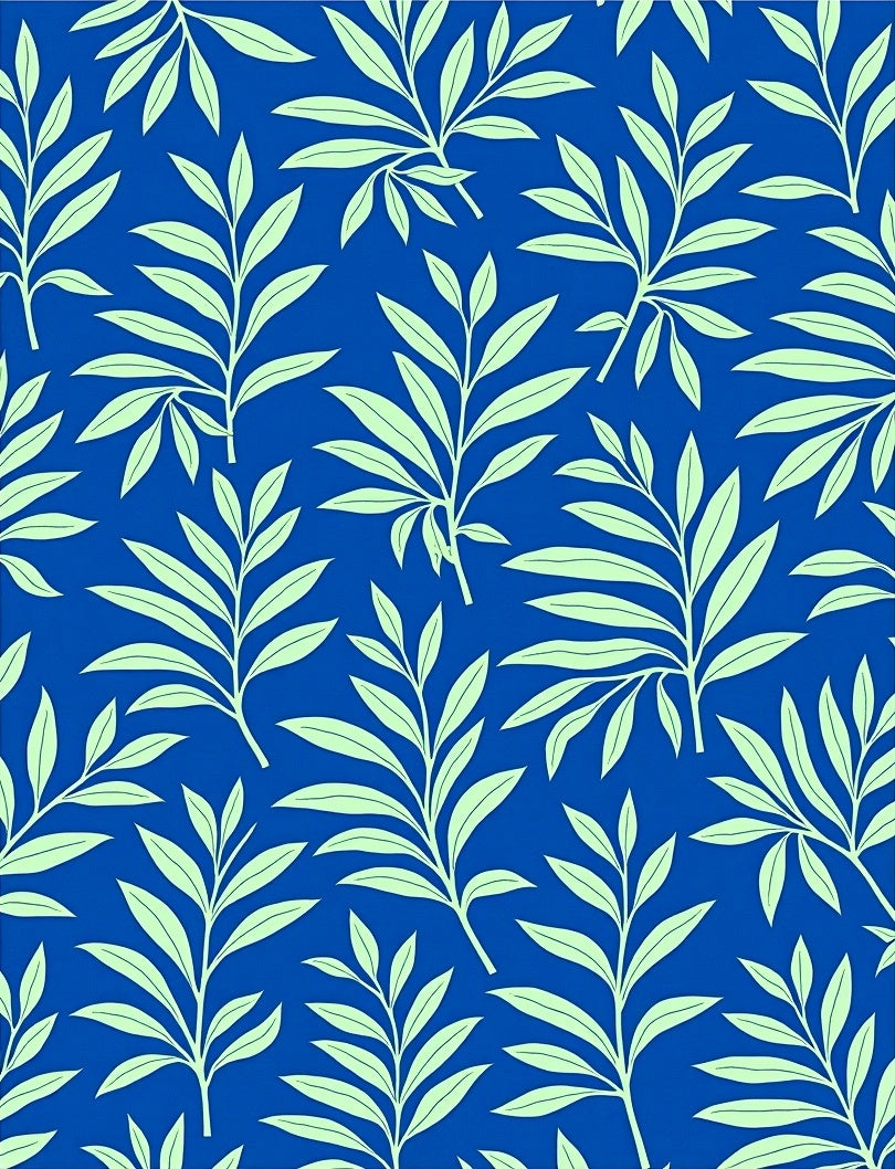 Tropical Leaf Pattern Blue Rug