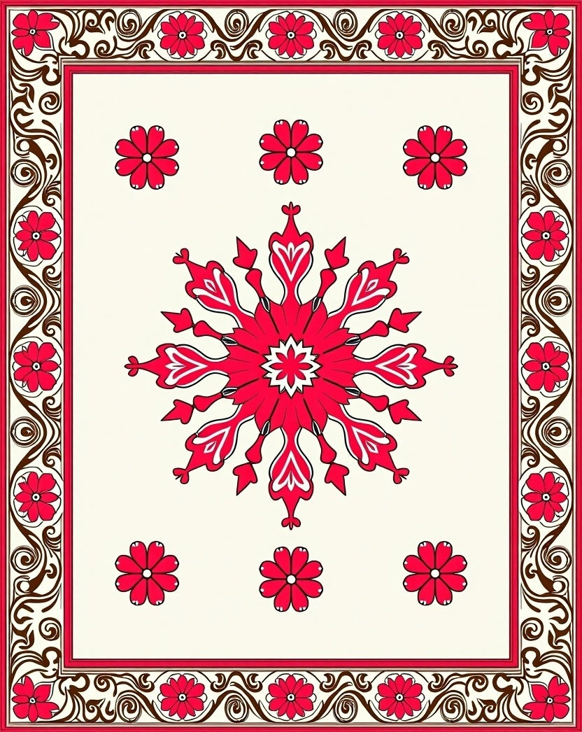 Red White Floral Snowflake Pattern Rug