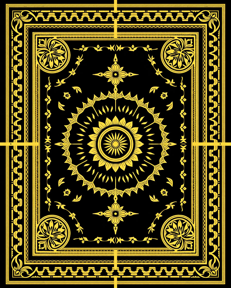 Ornate Sunburst Golden Pattern Rug