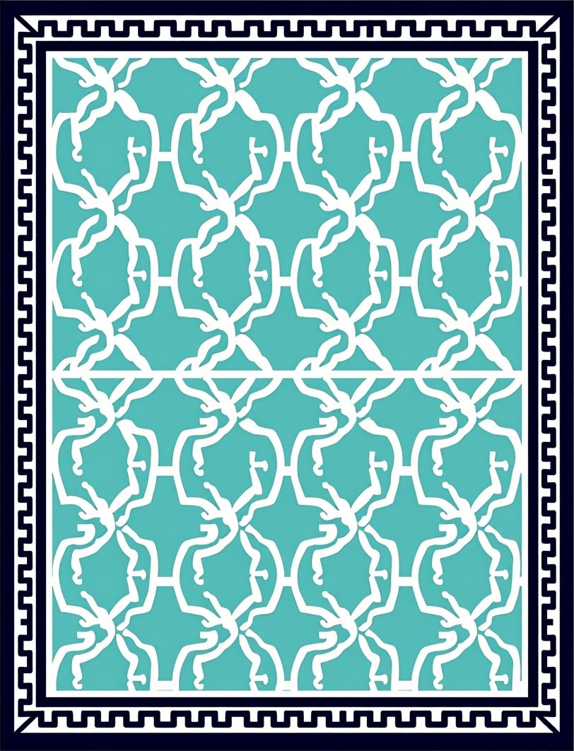 Modern White Teal Geometric Pattern Rug