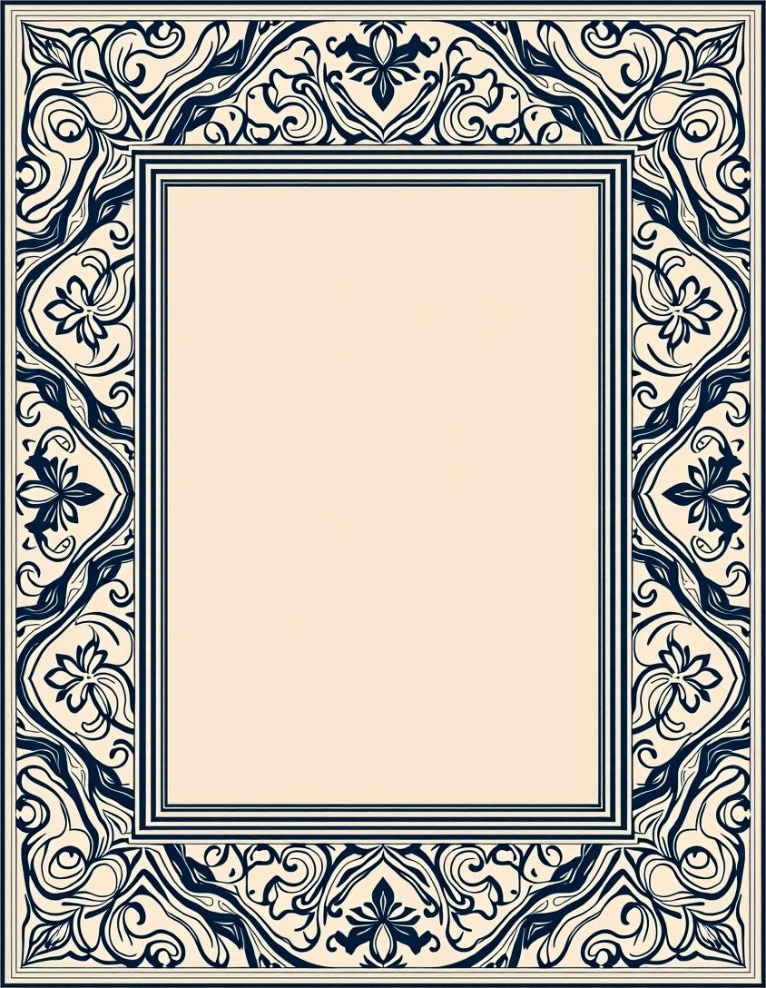 Elegant Floral Scrollwork Border Rug