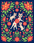 Floral Cat Family Vibrant Tapestry Rug