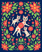 Floral Cat Family Vibrant Tapestry Rug