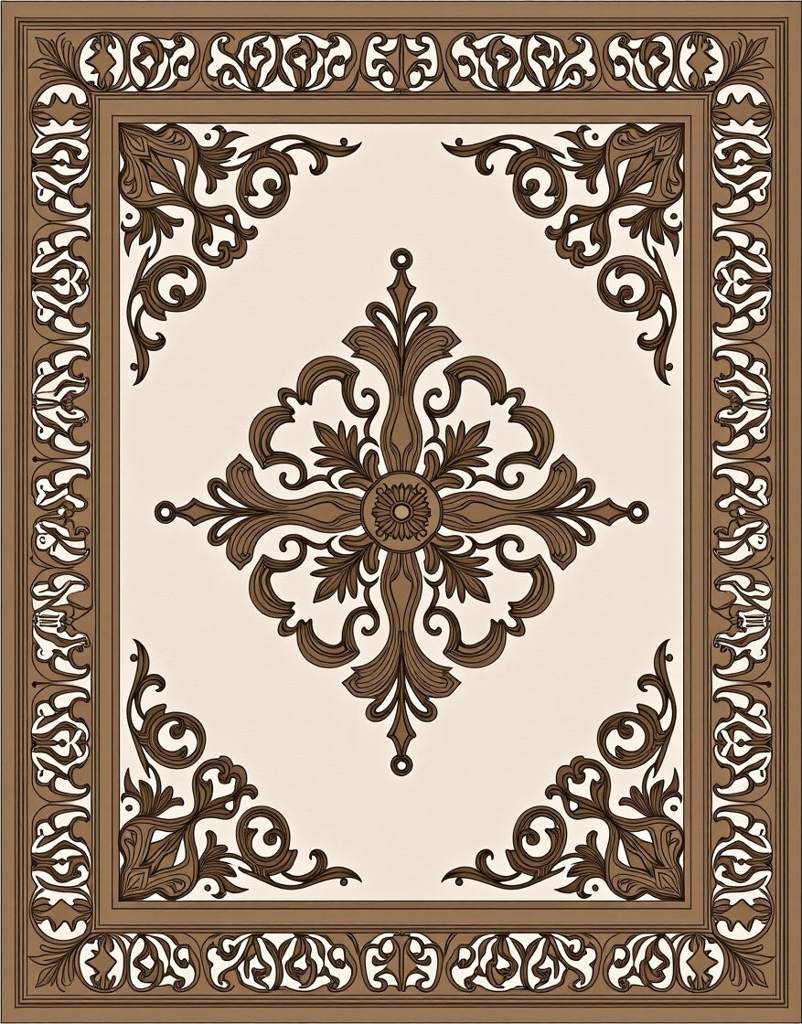 Ornate Classic Brown Scroll Rug