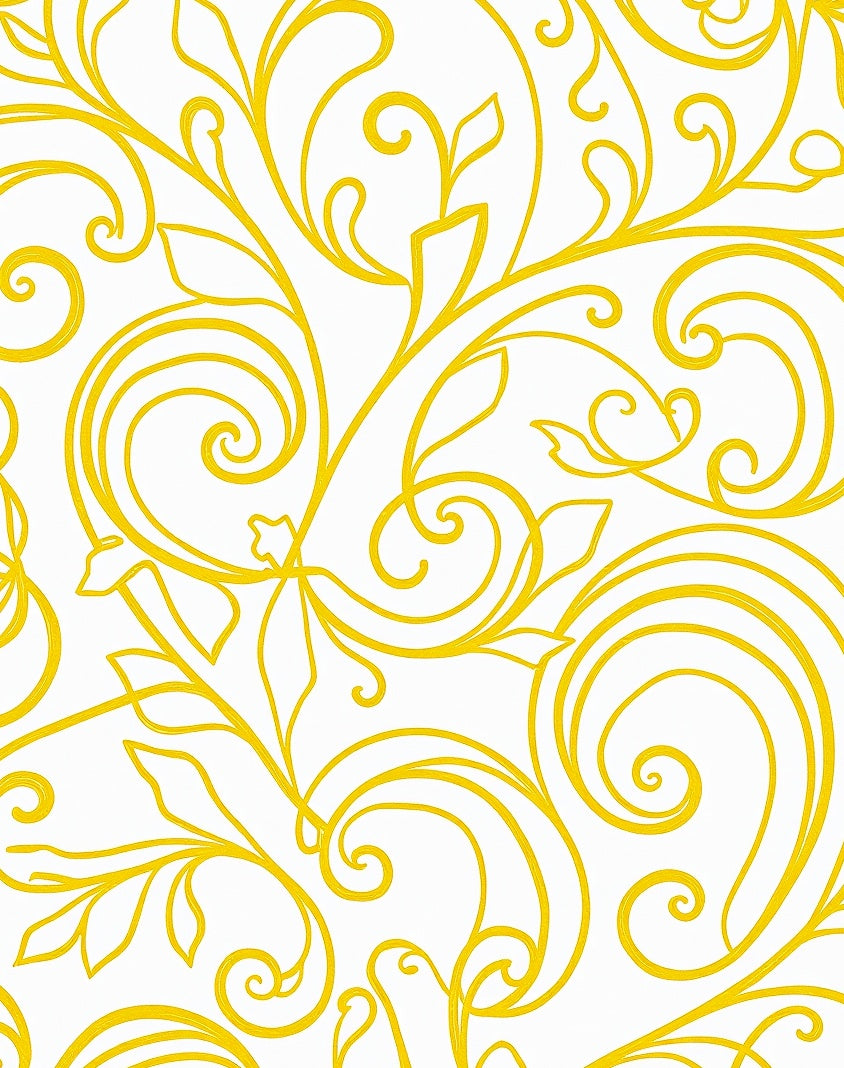 Elegant Yellow Swirl Floral Pattern Rug
