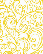 Elegant Yellow Swirl Floral Pattern Rug