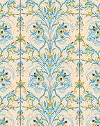 Blue Yellow Floral Damask Pattern Rug