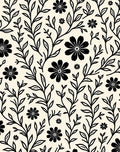 Black Floral Branch Pattern Rug