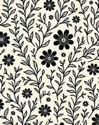Black Floral Branch Pattern Rug