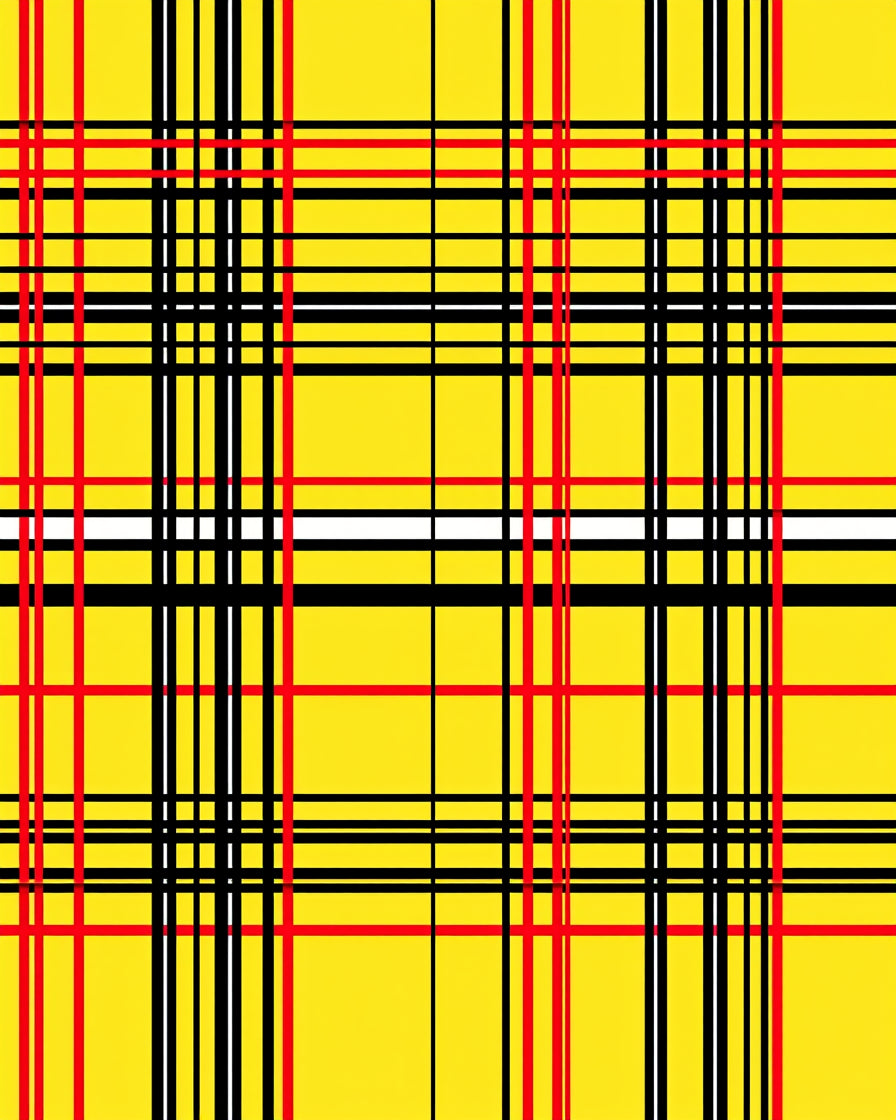 Vibrant Yellow Red Black Plaid Design Rug