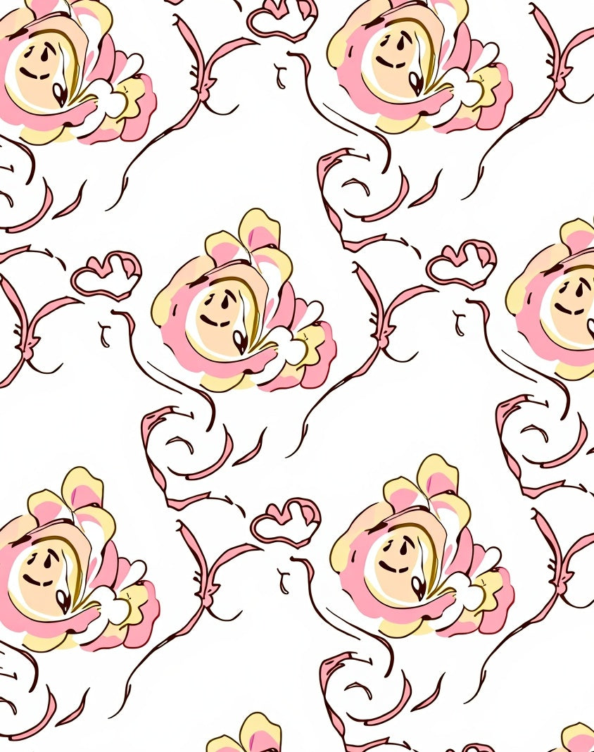 Pink Yellow Floral Swirl Design Rug