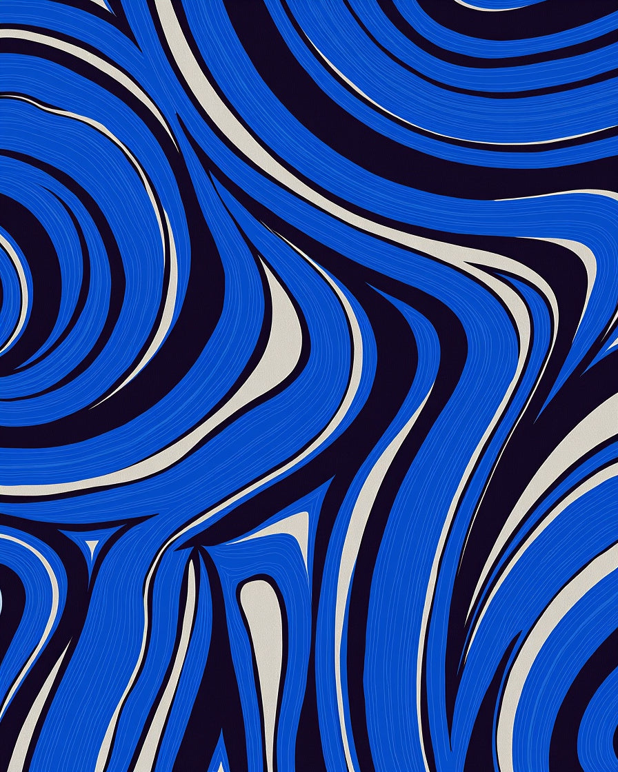 Fluid Blue Cream Wave Pattern Rug