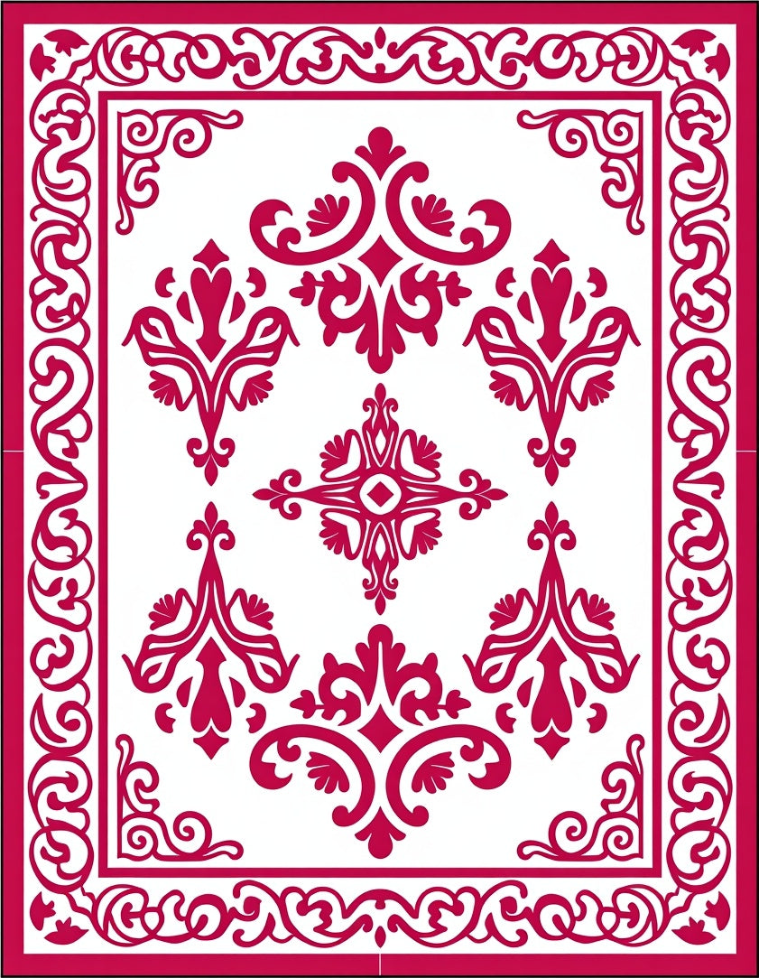 Regal Elaborate Crimson Floral Patterns Rug