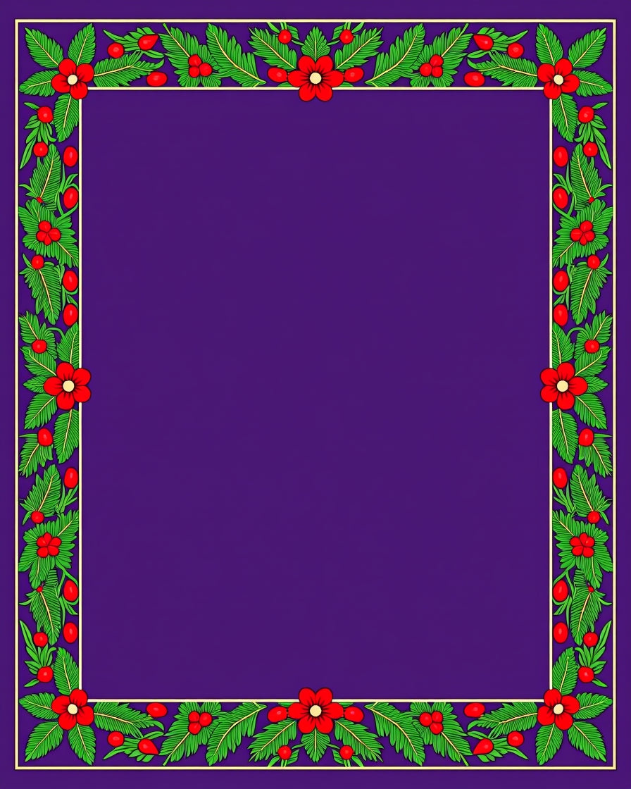 Floral Berry Leaf Border Design Rug