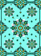 Aqua Teal Medallion Border Design Rug
